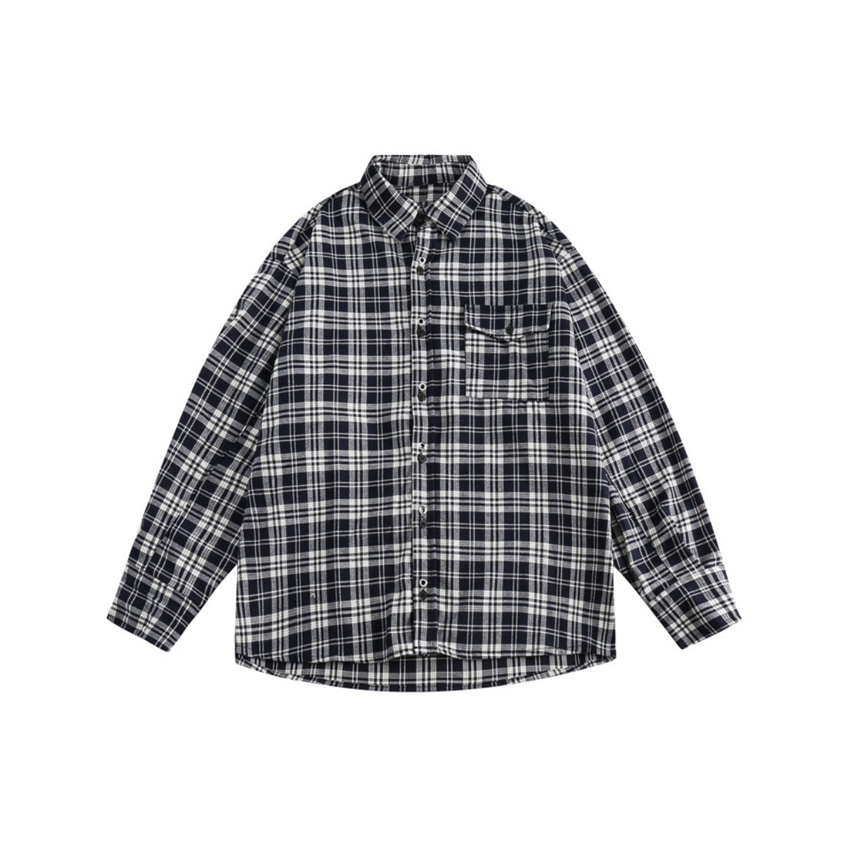 Unisex Shirt Retro Loose Long Sleeve Plaid Shirt