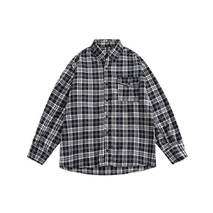 Unisex Shirt Retro Loose Long Sleeve Plaid Shirt