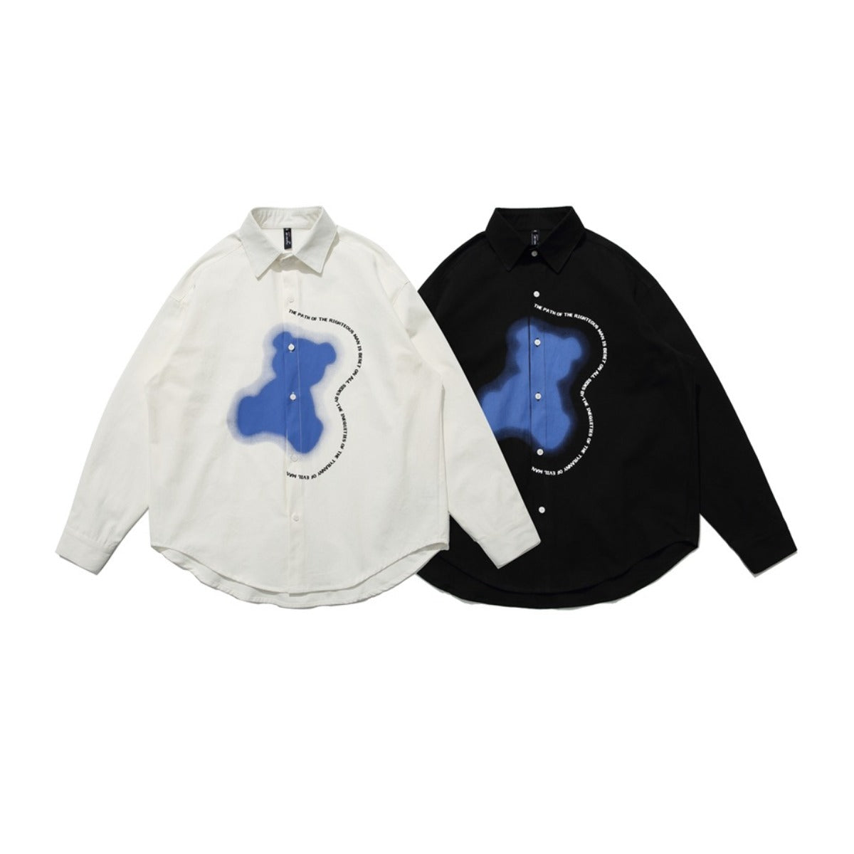 Unisex Shirt Bear Print Loose Casual Jacket