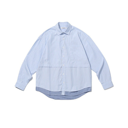 Unisex Shirt Patchwork Stripes Loose Casual