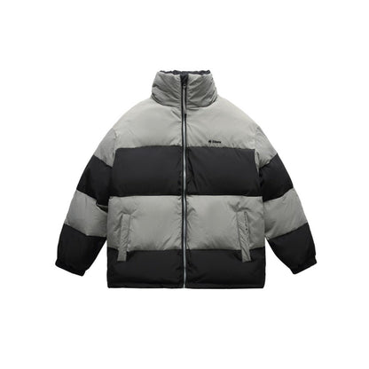 Unisex Coat Retro Patchwork Stand-up Collar Cotton-Padded Clothes Men and Women